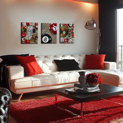 Trendy Leopard Cheetah Wall Art Set of 3, Black Woman Wall Decor Paintings Black Teen Girl Music 8 Ball Poster Canvas Prints Aesthetic for Bedroom Living Room Dorm 16x24 inch Framed
