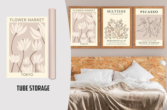 MINI ZOZI Matisse Wall Art Flower Market Prints 16X24 3PCS Picasso Wall Decor Large Canvas Beige Posters Trendy Funky Aesthetic Abstract Line Minimalist Poster Danish Pastel Painting Bedroom Printing