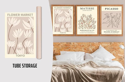 MINI ZOZI Matisse Wall Art Flower Market Prints 16X24 3PCS Picasso Wall Decor Large Canvas Beige Posters Trendy Funky Aesthetic Abstract Line Minimalist Poster Danish Pastel Painting Bedroom Printing