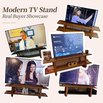 Tiita TV Stand with Storage for TVs up to 65'', Bamboo TV Console Entertainment Center with 2 Open Shelf, Mid Century Modern Media Console for Living Room, Bedroom, Walnut
