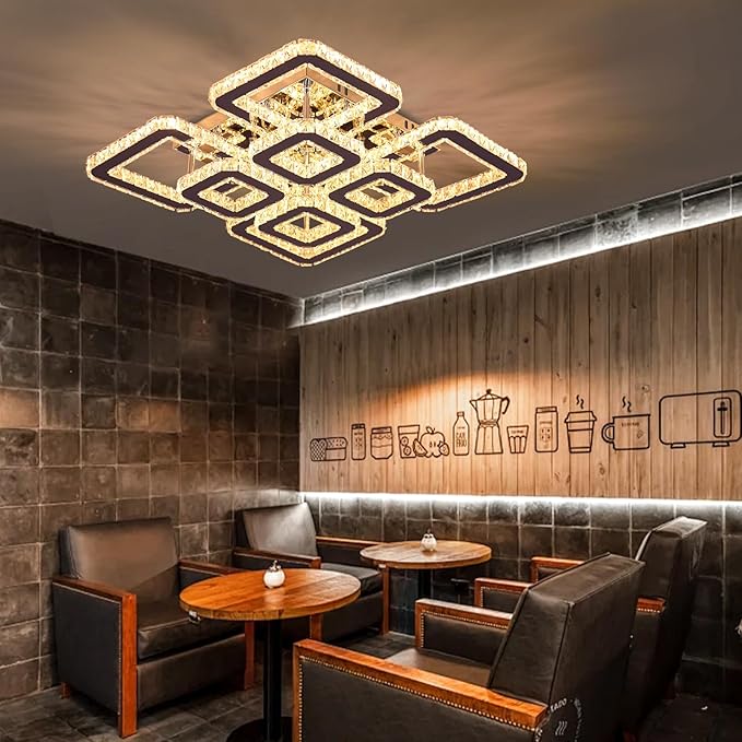 FRIXCHUR 20" Modern Ceiling Light Fixture 3000k Led Flush Mount Ceiling Light Square Crystal Chandelier for Dining Room Living Room Bedroom Hallway