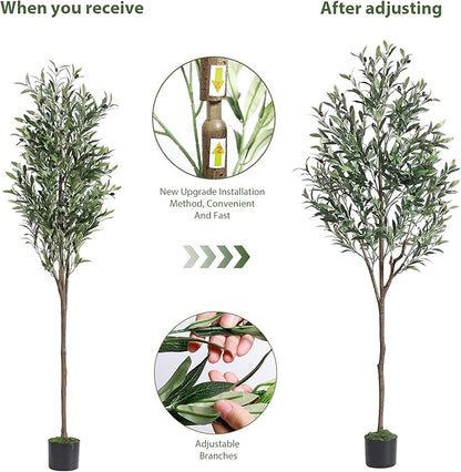 Alupssuc Olive Trees Artificial Indoor, 6FT Tall Faux Olive Tree with White Planter, Artificial Plants with Lifelike Fruits and Realistic Leaves for Modern Home Office Living Room Decor