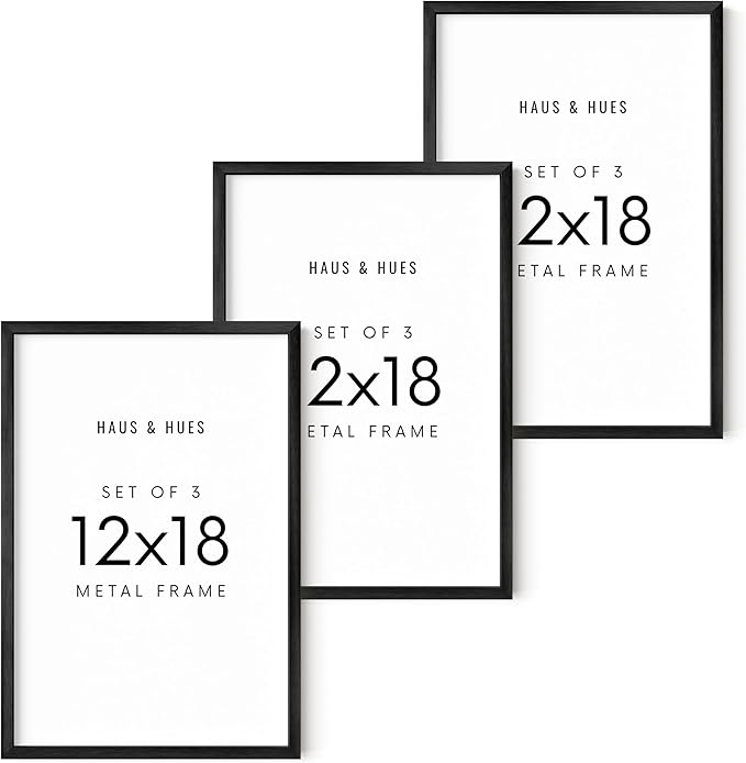 HAUS AND HUES 12x18 Black Metal Picture Frames - Features Premium Aluminum, Vertical & Horizontal Hang, Shatterproof Plexiglass - Perfect for Home, Room, Office (12x18 in, Black, Set of 3)