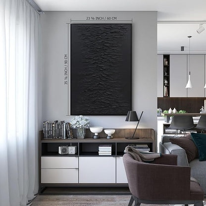 Zessonic Hand-Painted Thick Textured 3D Abstract Wall Art Large Black Texture Minimalist Wall Art - 3D Contemporary Dimensional Home Office Living Room Modern Wall Decor Framed - 24"x36"