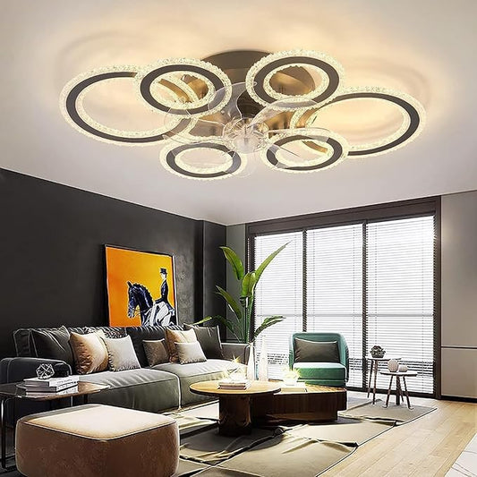 76CM Smart Ceiling Light with Fan DC Motor 6 Gear Reversible Bedroom Ceiling Fan with Lighting LED Dimmable Quiet Modern Living Room Lamp with Fan (Color : Black)
