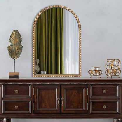 BAODANFU Traditional Arch Mirror for Bathroom, 20" x30" Baroque Antique Gold Marlowe Mirrors Beaded Frame, Decorative Accent Vertical Vanity, Wall Decor Over Mantel Fireplace, Sofa, Entryway