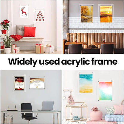Thyle 8 Pcs Acrylic Photo Frame 8.5 x 11'' Clear Floating Picture Frame Certificate Document Poster Award Diploma Display Tabletop or Hanging Wall Mount for Back to School Teacher Student Gift(Silver)