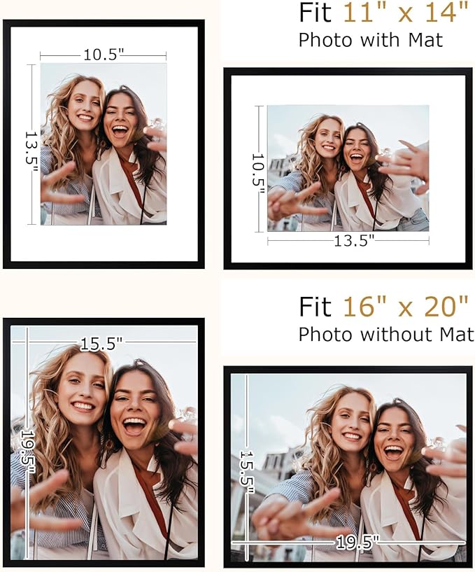 brisafe 16x20 Picture Frames Set of 6, Display Pictures 11x14 with Mat or 16x20 without Mat, Wall Gallery Poster Frames, Mothers Day Gifts, Black