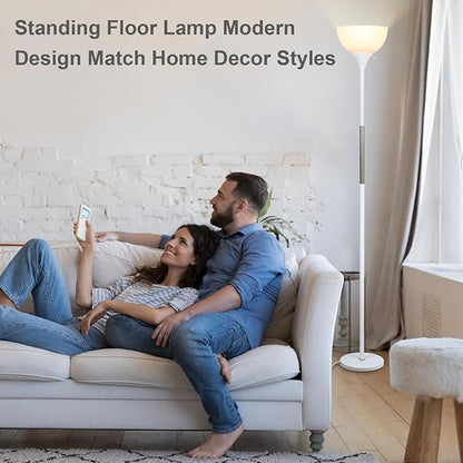 LALISU Floor Lamp, LED Standing Lamp 3 Way Dimmable Brightness Floor Lamp Rotary Switch Floor Lamps Modern Industrial Lamp with Shade, Tall Lamps for Living Room Bedroom Office Dining Room (White)