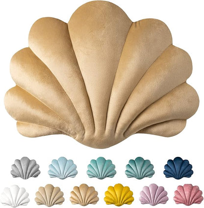 Ashler 3D Throw Pillows Shell Shaped Accent Throw Pillow, Soft Velvet Insert Included Cushion for Couch Bed Living Room, Pack of 1, Light Brown, 18 X 13 inches
