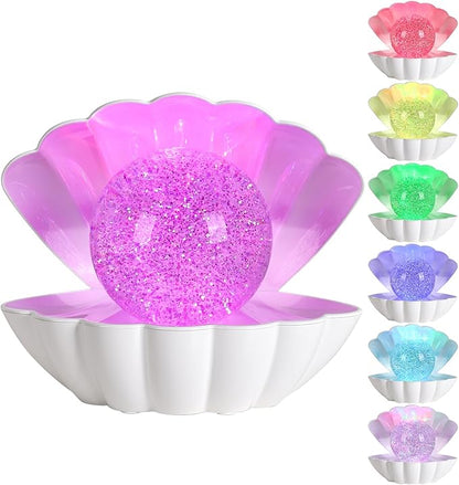 LKUA Shell Pearl Beach Themed Night Light, RGB 8 Colors Changing Mood Shell Pearl Lamps, Bedside LED Clamshell Portable Night Lights for Bar (Large White Shell)