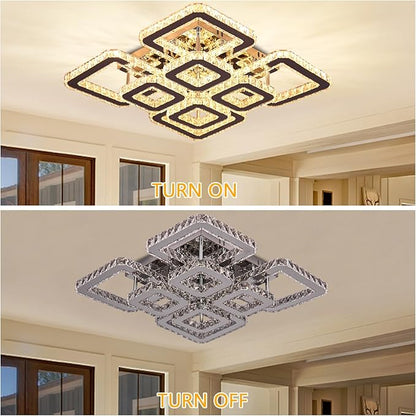 FRIXCHUR 20" Modern Ceiling Light Fixture 3000k Led Flush Mount Ceiling Light Square Crystal Chandelier for Dining Room Living Room Bedroom Hallway