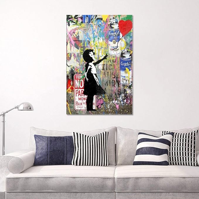 Yatsen Bridge Banksy Wall Art Paintings, Girl and Balloon Canvas Paintings, Graffiti Pop Art Posters And Prints for Home Decor Ready to Hang - 24x36 inch
