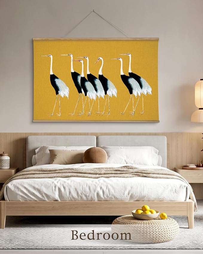 InSimSea 36x54 Extra Large Canvas Scroll Wall Art, Vintage Seven Cranes Wall Decor, Oversized Animal Painting Prints for Living Room, Bedroom, Dining Room, Office