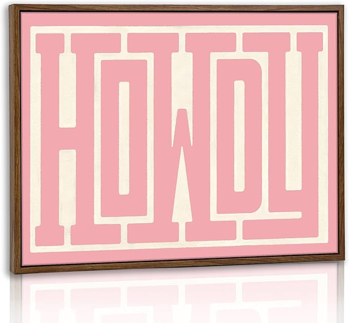 QIYFFBN Framed Howdy sign Western Cowgirl Picture Wall Art Pink Cream Preppy Canvas Painting Retro Southwestern Country Prints Wall Decor Farmhouse Living Room Bedroom For Teen Girls (12x16inch)