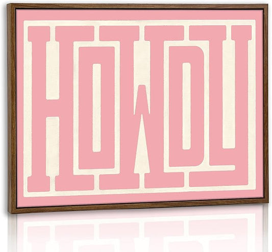 QIYFFBN Framed Howdy sign Western Cowgirl Picture Wall Art Pink Cream Preppy Canvas Painting Retro Southwestern Country Prints Wall Decor Farmhouse Living Room Bedroom For Teen Girls (12x16inch)