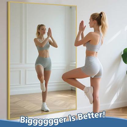 Oversized Standing Mirror Full Length, 72"X44" Extra Large Gold Floor Mirror with Stand, Hanging or Wall Mounted, Full Body Mirror for Gym Bedroom Living Room Clothing Store, Tempered Glass