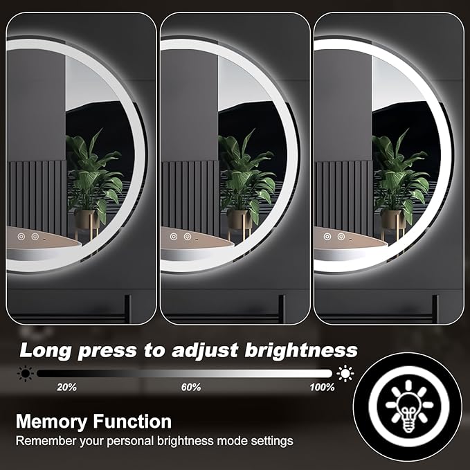 Sweetcrispy 30 Inch Round LED Bathroom Mirror with Lights, Circle Vanity Mirror with Anti-Fog, Dimmable, 3-Color Light, Memory Function, Tempered Glass