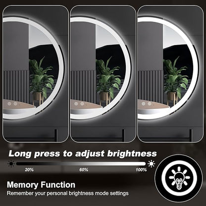NEWBULIG 24 Inch Round LED Bathroom Wall Mirror with Lights, Light up Vanity Bathroom Mirror for Over Sink, Anti-Fog and Dimmable, Front Light and Backlit, Memory Function, Shatter-Proof, White