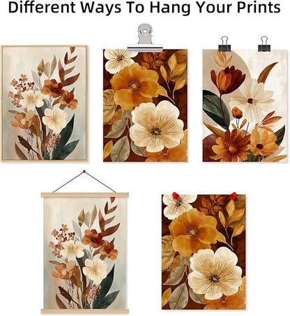 Boho Flower Wall Art Vintage Abstract Floral Prints Botanical Canvas Wall Decor Flower Farmhouse Pictures Fall Plant Poster Rustic Autumn Floral Artwork for Bedroom Living Room 12x16x3 Inch Unframed ﻿