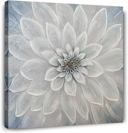 Waowumar Flowers Canvas Wall Art Blue and Gray Dahlia Pictures Contemporary Floral Textured Painting for Bedroom Living Room Decor