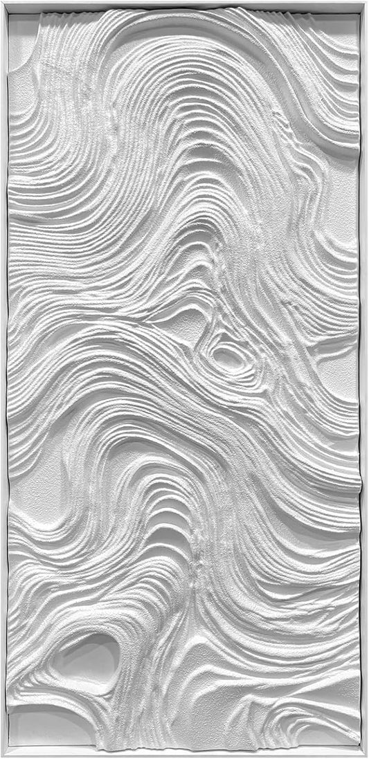 BrightA White wood abstract wave relief wall decoration piece, wooden horizontal wall art large sandstone handmade art piece, aesthetic embellishment for home gallery 23.6"x47.2"