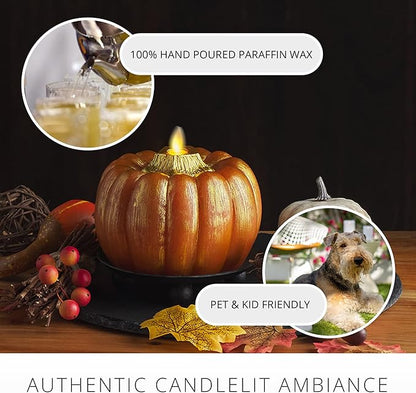 Luminara - Flameless Halloween LED Candle Battery Operated Moving Flame - Metallic Gold Orange Pumpkin - Pack of 1-5x4.5 - Unscented Indoor Use