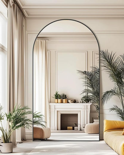 46"×90" Arched Full Length Floor Mirror, Standing Mirror with Aluminum Frame, Large Body Mirror of Free Standing/Wall Mount/Leaning for Bedroom, Living Room, Dressing Room, Black