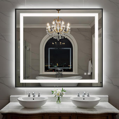 40X36 Inch LED Bathroom Mirror with Lights, Black Frame Frontlit+ Backlit Bathroom Vanity Mirror for Wall, Ultra-Clear Tempered Glass, Shatter-Proof, Anti-Fog and Memory Function, ETL Listed