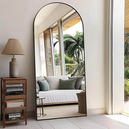 Rowjut Floor Full Length Mirror, Arched Mirrors Full Length 71"x30" Freestanding Large & with Aluminum Frame & Wall Mounted & Hanging or Leaning/Full Body Mirror for Bedroom, Black