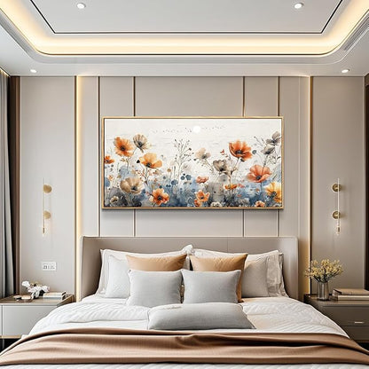 QIYILEXWART Wood Framed Large Wall Decor For Living Room Canvas Wall Art For Office Wall Decoration For Bedroom Flower Bush Paintings Farmhouse Pictures Artworks Home Decor Ready To Hang