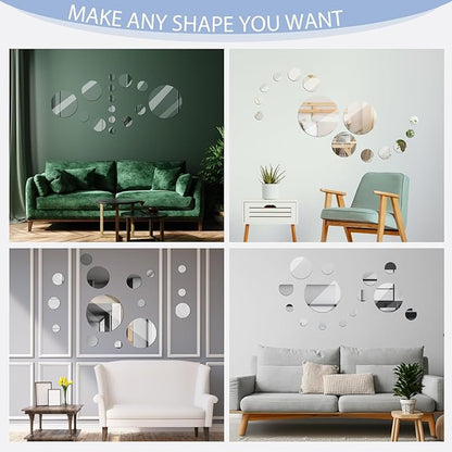 Jetec 15 Pcs Real Glass Round Mirror Tiles Frameless Wall Glass Tiles Round Wall-Mount Mirrors with Acrylic Double Sided Adhesive for Bedroom Bathroom Craft(2/3/4/6/8/10 Inch)