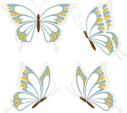 PoYang 4 Pieces Metal Butterfly Wall Decor - Butterflies Metal Wall Art for Living Room Dining Room Bedroom Bathroom Kitchen | Blue and Yellow | Lightweight | Cute and Modern | Easy to Install
