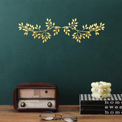 Hotop 2 Pieces Metal Tree Leaf Wall Decor Vine Olive Branch Leaf Wall Art Wrought Iron Scroll Sculptures Above the Bed, Living Room, Outdoor Decoration(Classic Style,Gold)