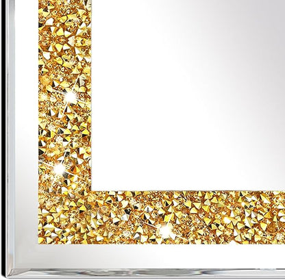 ZOLAPI 2PCS Crystal Rhinestone Diamond Wall Mirror.Brilliant Hand-Spliced Glass Mirror.Gold Accent Decorative Mirror for Hallway/Bathroom/Bedroom（12”x12”）