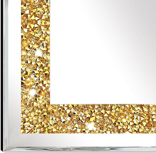 ZOLAPI 2PCS Crystal Rhinestone Diamond Wall Mirror.Brilliant Hand-Spliced Glass Mirror.Gold Accent Decorative Mirror for Hallway/Bathroom/Bedroom（12”x12”）