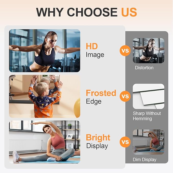 Hasipu 48''x30'' Home Gym Mirror Large Full Length Wall Mounted Full Body Mirror for Yoga Dance Fitness Exercise Studio Bedroom Garage, Frameless Tempered Glass Workout Mirrors Black Rectangular