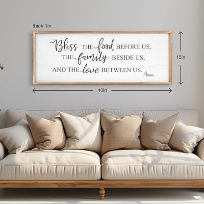 Bless The Food Before Us Home Decor Wall Sign For Family Kitchen Farmhouse Dining Room Vintage Rustic Retro Boho Wood House Wall Art Decoration For Living Room Bedroom 40 x 15 Inch brown