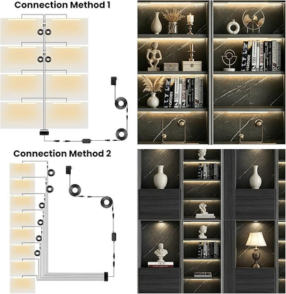 Black Shelf Lights, LED Bookcase Lighting Compatible with Alexa, WiFi Dimmable 2700K Under Shelf Lighting for Bookshelf, Display Case, Cabinets with App, Remote, Memory Function (8Pack 12In)