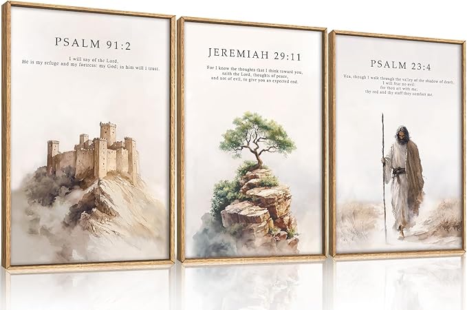 Jesus Christ Easter Bible Verse Story Framed Canvas Wall Art Set,Christian Religious Faith Resurrection Decor,Watercolor Beige Scripture Artwork for Church,Prayer Room,Living Room-16"x24"x3