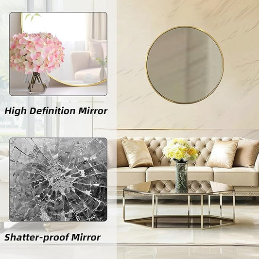 Circle Gold Mirror, Round Mirror 20 inch, Circle Wall Mirror Metal Frame, Round Wall Mounted Mirrors for Bathroom, Living Room, Bedroom, Rustic, Vanity, Entryway