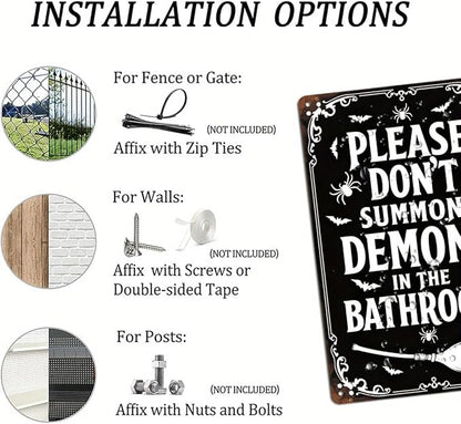 Please Don't Summon Demons in the Bathroom Halloween Metal Tin Sign Vintage Rustic Wall Decor for Bathroom Halloween Party Entryway Home Decor Decorative Signs Metal Poster 8x12 Inch