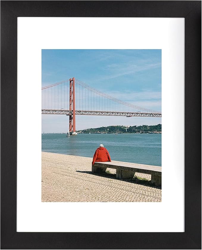 Black Wooden 11x14 Picture Frame, Displays 11x14 Picture without Mat or 8x10 Picture with Mat