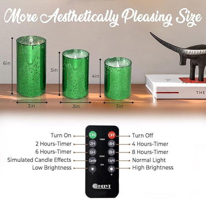 LEDHOLYT Rechargeable Flameless Candle, Flickering LED Pillar Glass Fake Candle with Remote and Timer, Built-in Battery Real Wax Electronic Candle for Room Decoration, Set of 3
