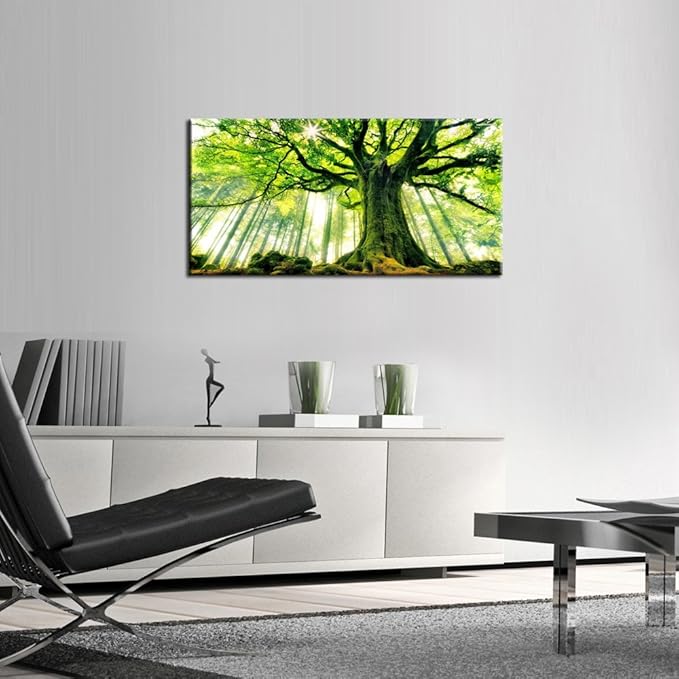 KREATIVE ARTS Canvas Large Art Print Spring Forest Nature Green Big Tree Wall Art Photo Printed on Canvas Framed Artwork for Office Wall Decoration Ready to Hang 20x40inch
