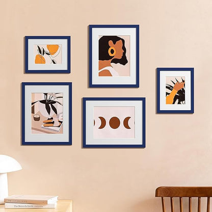 eletecpro 11x14 Picture Frames Set of 10, Picture Frame Collage Wall Decor Display 8x10 Photo with Mat or 11x14 without Mat, Home Decor Gallery Wall Frame for Wall Mounting, Blue