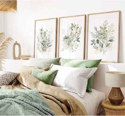 Watercolor Botanical Wall Art Set of 3 Boho Floral Canvas Wall Decor Prints Sage Green Wildflower Wall Art Modern Flower Pictures Botanical Painting for Bedroom Bathroom 16x24 Inch Unframed