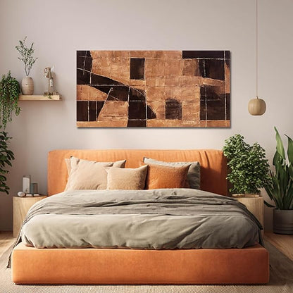 LEVERUP Geometric Block Wall Artwork Gold Canvas Wall Pictures Modern Abstract Wall Decor for Living Room Office Hotel 20×40 Inch Hallway Decorations