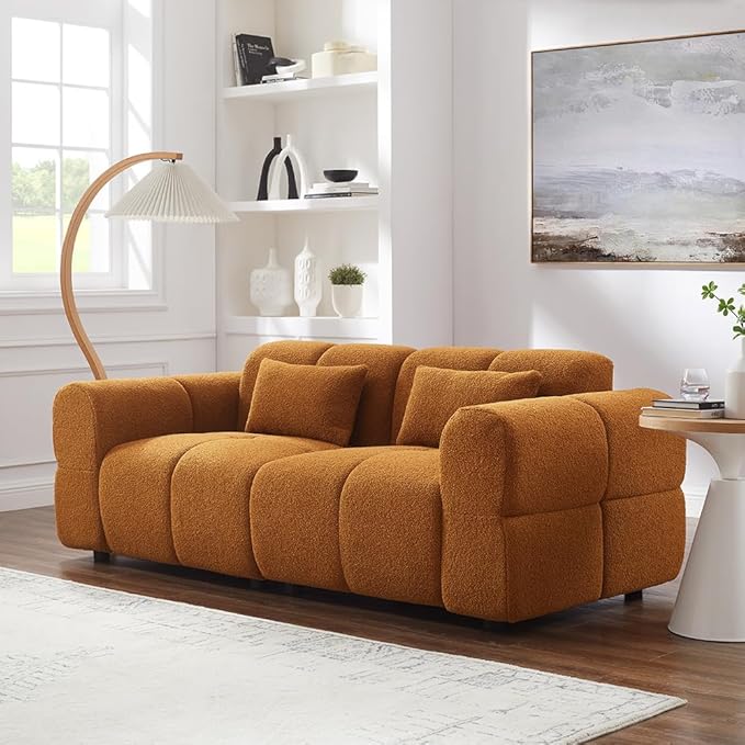 80" Modern Sofa Couch, Comfy Deep Seat Lambswool Cloud Sofa, Upholstered 3-Seater Boucle Couch, Oversized Loveseat for Living Room, Bedroom, Office, Apartment(Coffee)