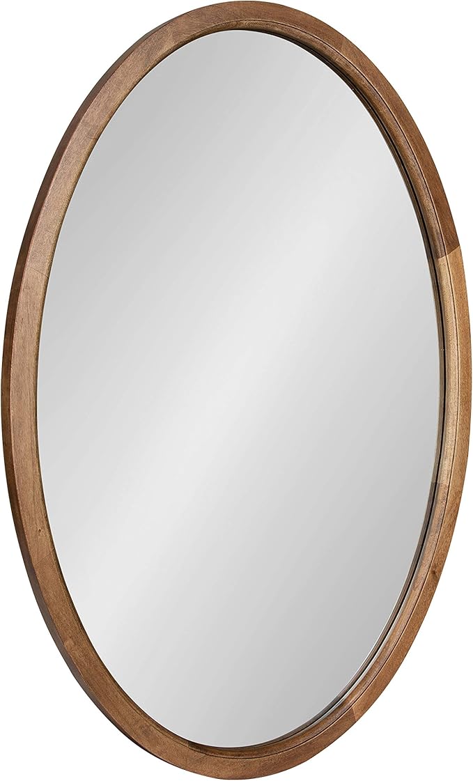 Kate and Laurel Hogan Farmhouse Oval Framed Wall Mirror, 24 x 36, Rustic Brown, Decorative Bulletin Board for Wall